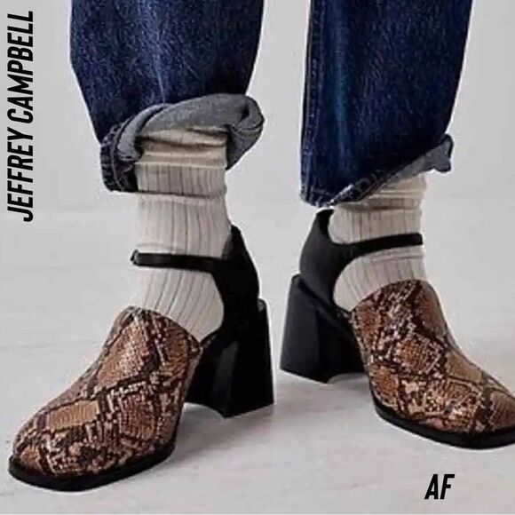 JEFFREY CAMPBELL AUDRY MARY JANES IN SNAKESKIN NWT 8.5 - Picture 1 of 7